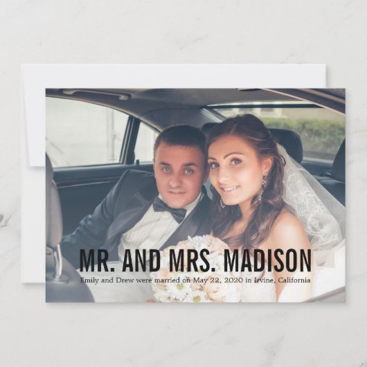 Moderne Minimalistische Foto Huwelijksaankondiging Bedankkaart (Voorkant)