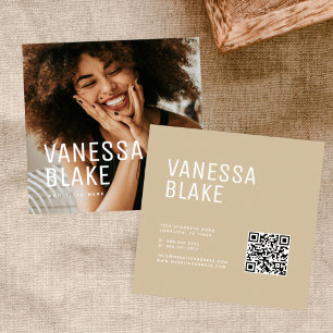 Moderne Minimalistische Foto QR Code Beige Profess Vierkante Visitekaartje