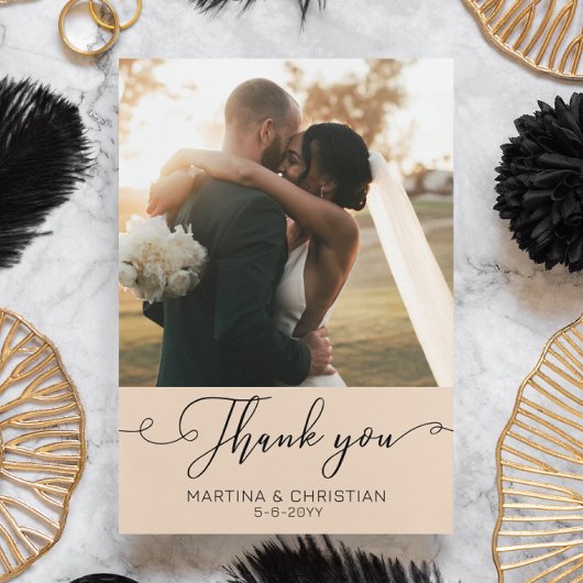 Moderne minimalistische fotobruiloft bedankkaart