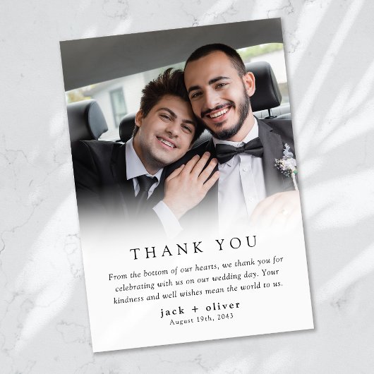 Moderne minimalistische fotobruiloft bedankkaart