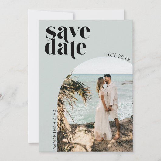 Moderne minimalistische fotobruiloft bespaart datu save the date (Voorkant)