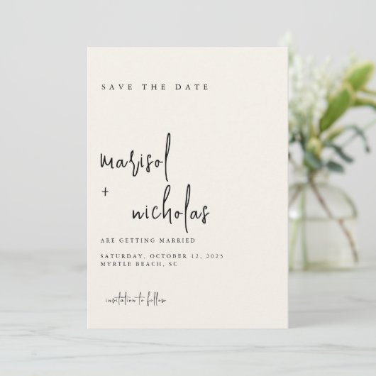 Moderne minimalistische fotobruiloft save the date (Staand voorkant)