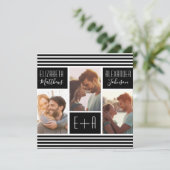 Moderne minimalistische fotocollage bruiloft kaart (Staand voorkant)
