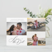 Moderne minimalistische fotocollage bruiloft save the date (Staand voorkant)