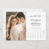 Moderne minimalistische fotokalender witbruiloft save the date (Voorkant)