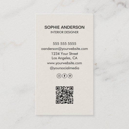 Moderne, minimalistische fotoprofessional visitekaartje (Achterkant)