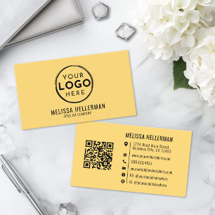 Moderne Minimalistische Gele Professionele Logo QR Visitekaartje