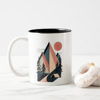 Moderne Minimalistische Geometrische Berg Kamp Bui Tweekleurige Koffiemok