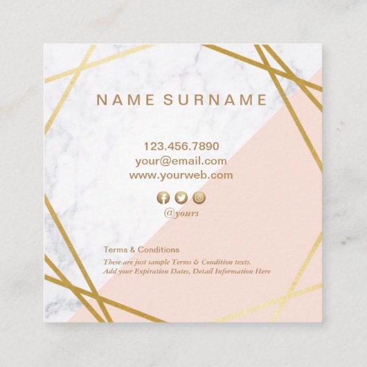 Moderne minimalistische Geometrische marmer Gold L Vierkante Visitekaartje (Achterkant)