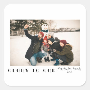 Moderne Minimalistische Glory to God Foto Vierkante Sticker