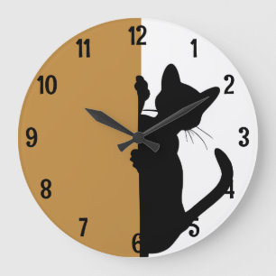 Moderne minimalistische gluren kitty kat - geel grote klok
