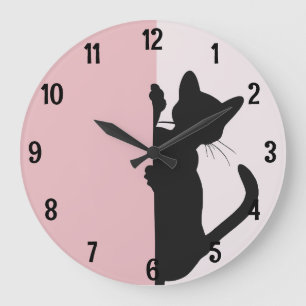 Moderne minimalistische gluren kitty kat - roze grote klok