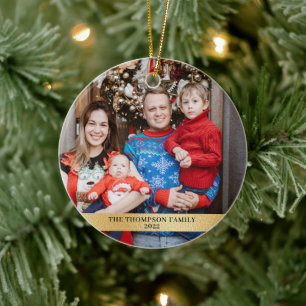 Moderne, minimalistische Gold Family 2 Foto Keramisch Ornament