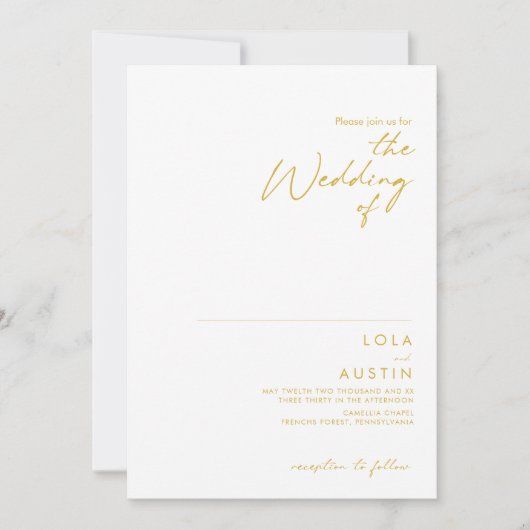 Moderne, minimalistische gouddoopvont het huwelijk kaart (Voorkant)