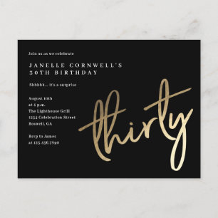 Moderne Minimalistische Gouden 30e Verjaardag Uitnodiging Briefkaart
