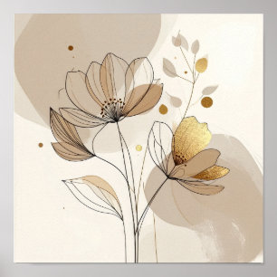 Moderne Minimalistische Gouden Bloemlijn Kunst: Ab Poster