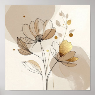 Moderne Minimalistische Gouden Bloemlijn Kunst: Ab Poster