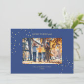 Moderne minimalistische gouden Confetti kerstfoto Feestdagenkaart (Staand voorkant)