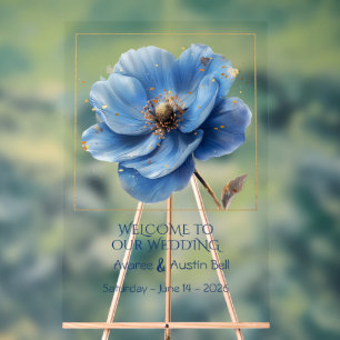 Moderne Minimalistische Gouden en Blauwe Papaver A Acryl Bord