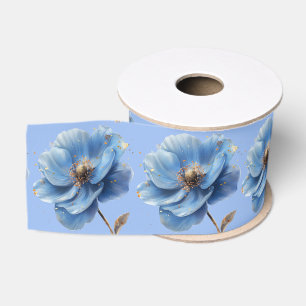 Moderne Minimalistische Gouden en Blauwe Papaver Grosgrain Lint