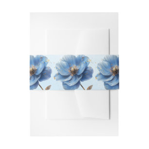 Moderne Minimalistische Gouden en Blauwe Papaver Uitnodigingen Wikkel
