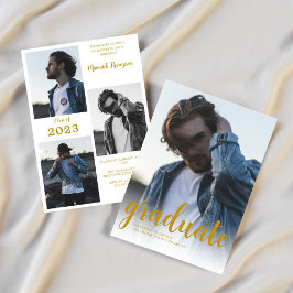 Moderne Minimalistische Gouden Foto Afstudeerfeest Kaart