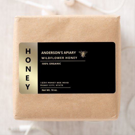 Moderne minimalistische gouden honing bij honing etiket (Insitu)