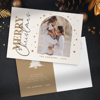 Moderne Minimalistische Gouden Kerst Foto Boog Briefkaart