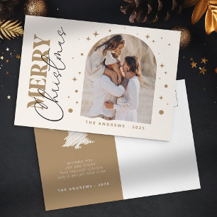 Moderne minimalistische gouden kerstfotoboog briefkaart