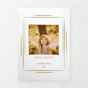 Moderne Minimalistische Gouden Lijnen & Foto Drieluik Kaart