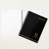 Moderne minimalistische gouden monogram zwart 2025 planner (Display)