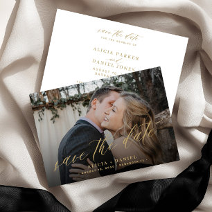 Moderne minimalistische gouden script foto bruilof save the date