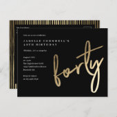 Moderne, minimalistische gouden soort 40e verjaard uitnodiging briefkaart (Voorkant / Achterkant)