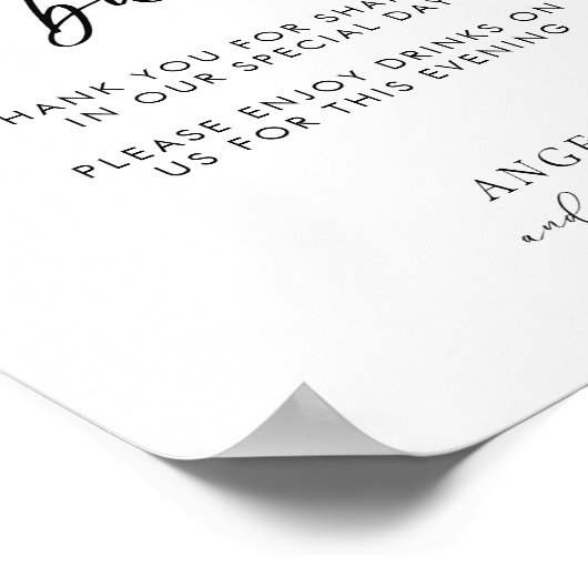 Moderne minimalistische grappige open bar bruiloft poster (Hoek)