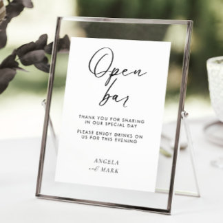 Moderne minimalistische grappige open bar bruiloft poster