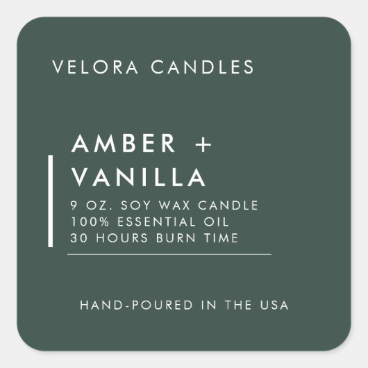Moderne minimalistische Green Candle Label Sticker (Voorkant)