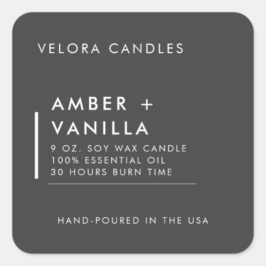 Moderne minimalistische Grey Candle Label Sticker (Voorkant)