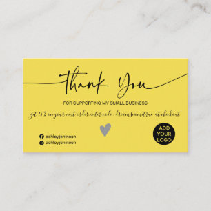 Moderne minimalistische grijze en gele orde bedank visitekaartje