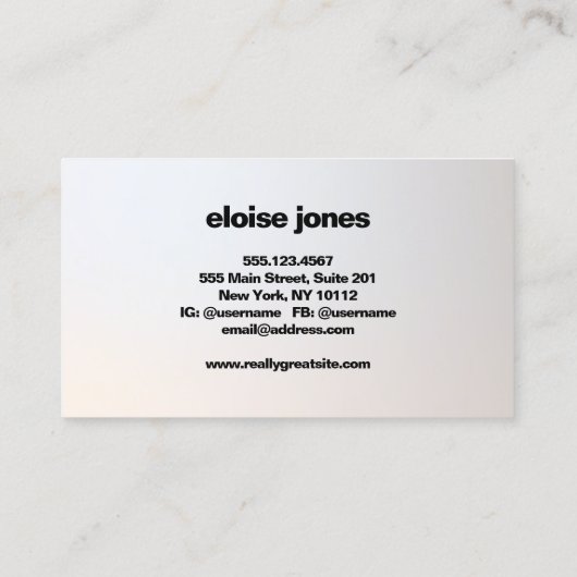 Moderne minimalistische grijze zilveren gradiënt visitekaartje (Achterkant)