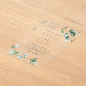 Moderne minimalistische groene blad eucalyptus bru acryl uitnodigingen (Laagn)