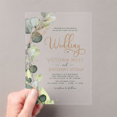 Moderne minimalistische groene blad eucalyptus bru acryl uitnodigingen (Insitu (Draagbaar))