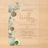 Moderne minimalistische groene blad eucalyptus bru acryl uitnodigingen (Voorkant)