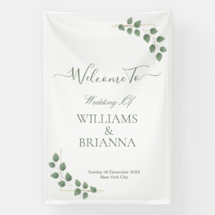 Moderne minimalistische groene bladeren bruiloft b spandoek