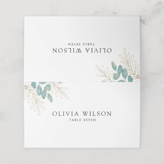 Moderne minimalistische groene bladgoud bruiloft (Buitenkant ongevouwen)