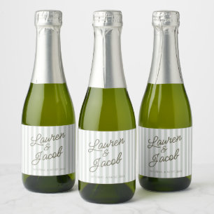 Moderne Minimalistische Groene Strepen Trouw Mini Sparkling Wijnetiket