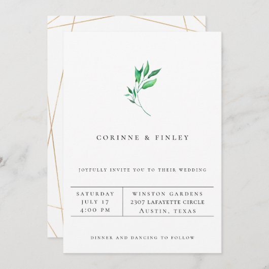 Moderne Minimalistische Groene Trouwkaart Aankondiging (Voorkant / Achterkant)