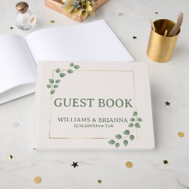 Moderne minimalistische groene verloffoto wo gaste gastenboek