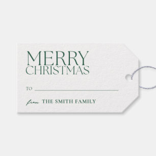 Moderne minimalistische groene vrolijke kerst cadeaulabel