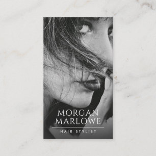 Moderne minimalistische haarstyliste zwart wit fot visitekaartje