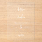 Moderne minimalistische handschrift witte namen br acryl uitnodigingen (Voorkant)